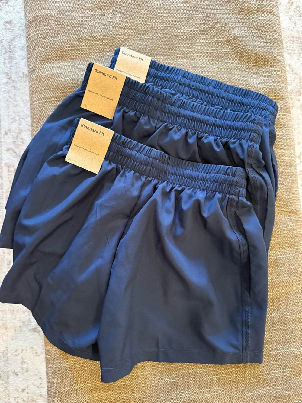3 pairs of Nike Boys Navy Blue Athletic Shorts with Swoosh.